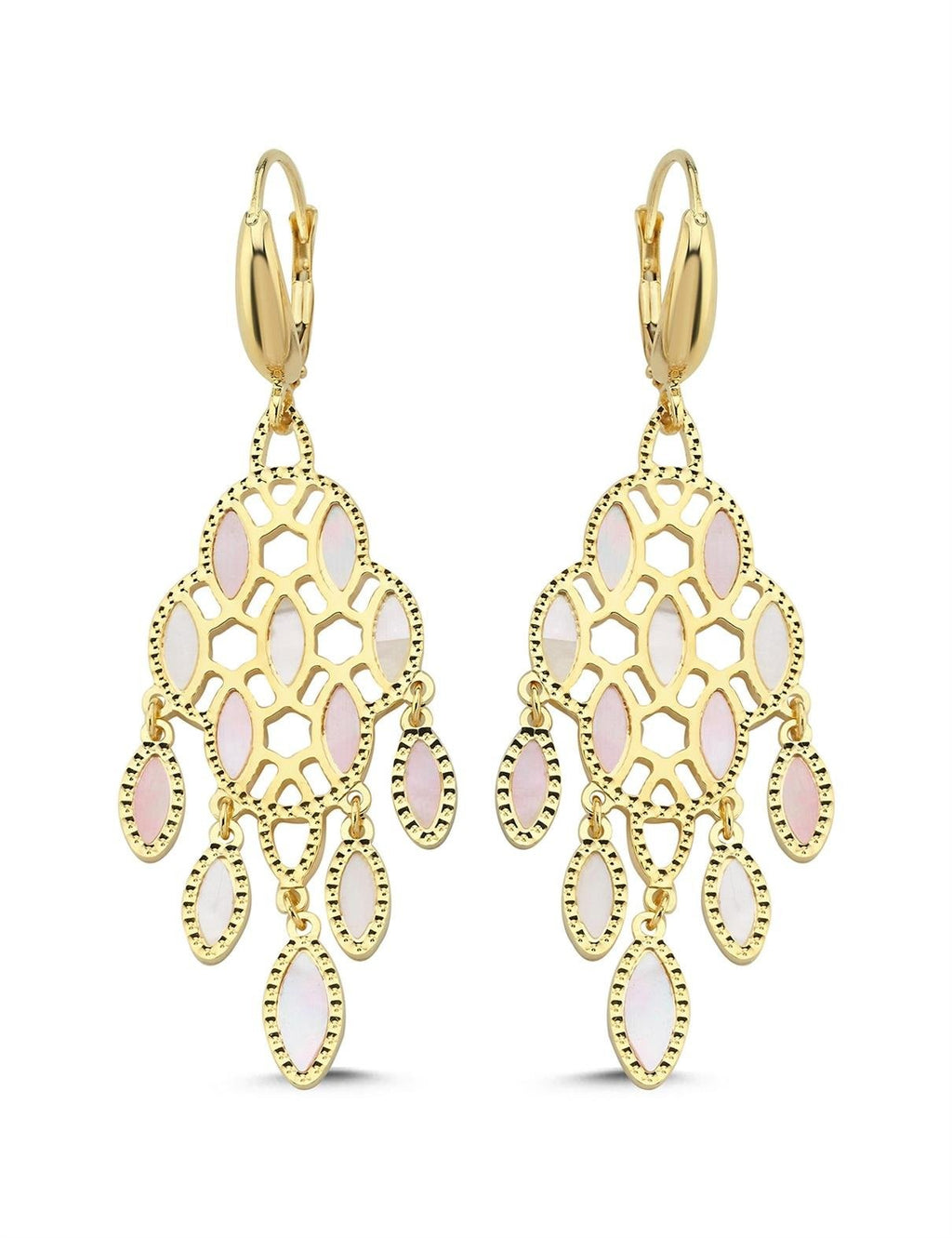 Pink White Mother-of-Pearl Wind Gold Earrings