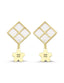 Pink Mother-of-Pearl Rectangular Drop Floral Gold Earrings