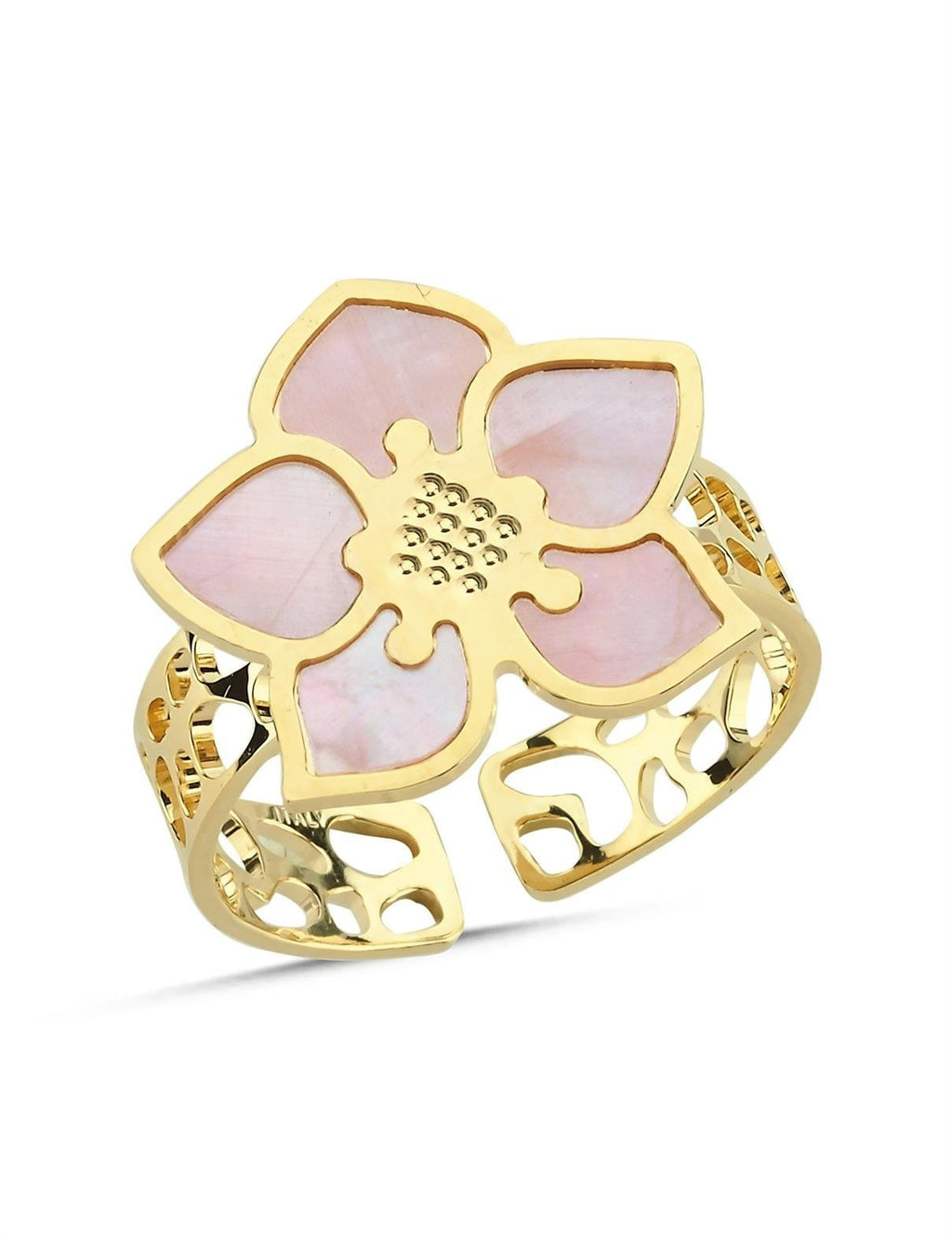 Pink Mother-of-Pearl Floral Italian Gold Ring