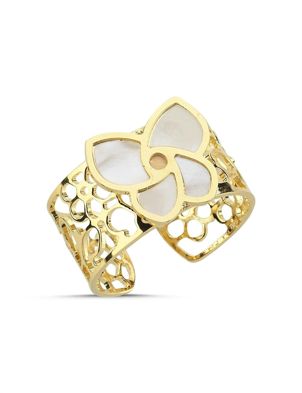Mother-of-Pearl White Floral Italian Gold Ring