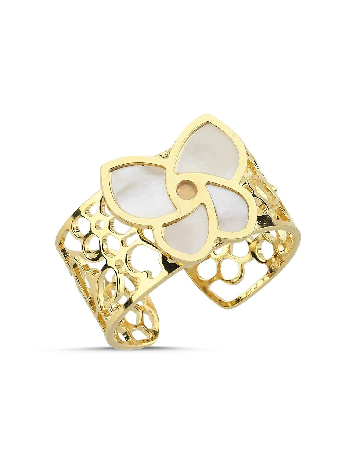 Mother-of-Pearl White Floral Italian Gold Ring