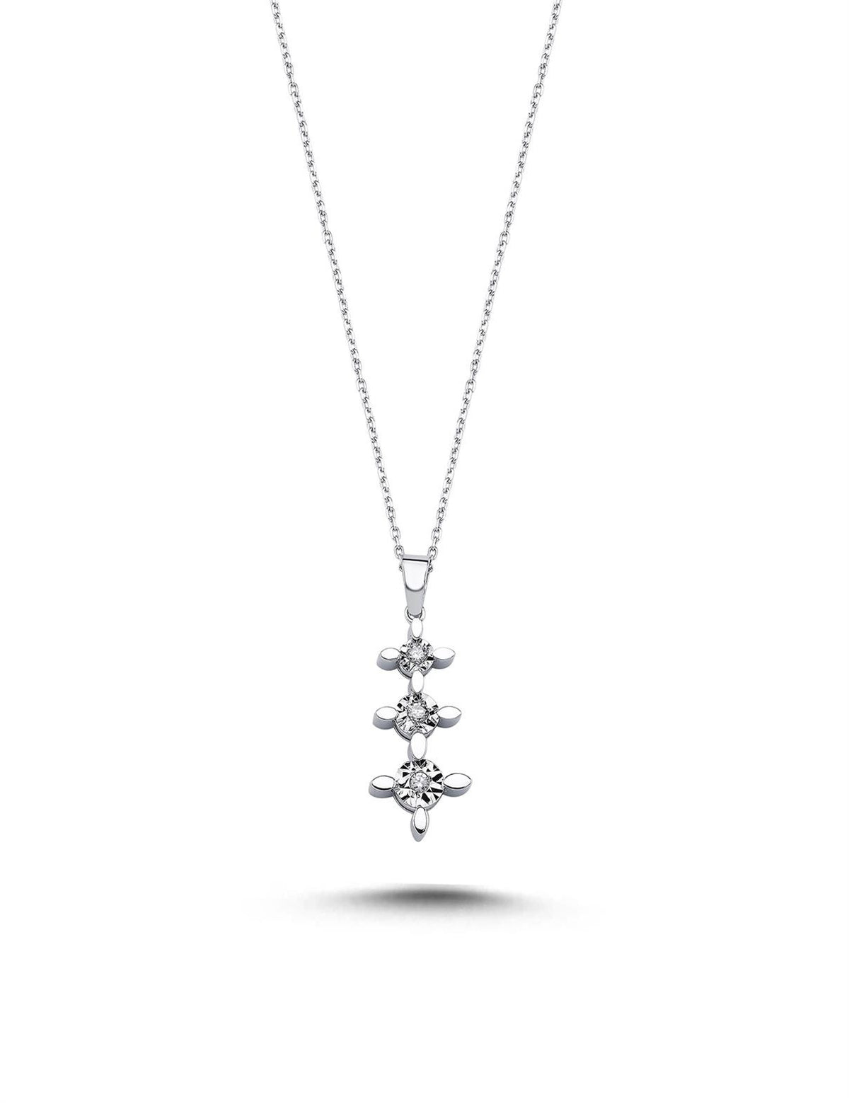 0.06 Carat Diamond Three Stone Necklace