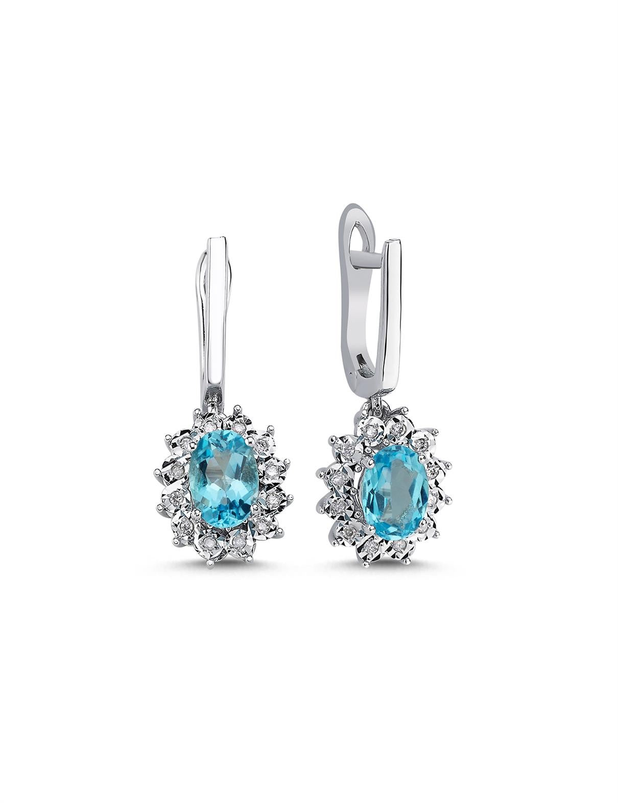 1.94 Carat Aquamarine Stone-Set Diamond Earrings