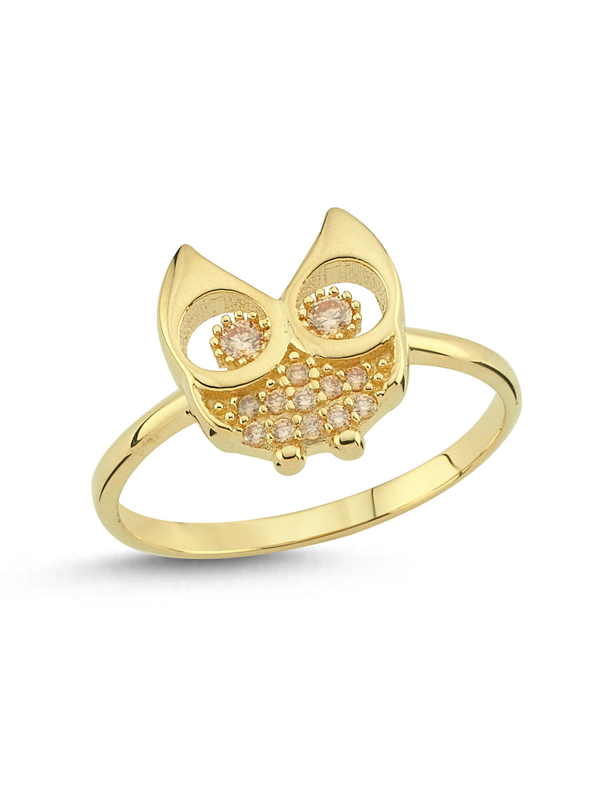 Stone-Set Owl Motif Gold Ring