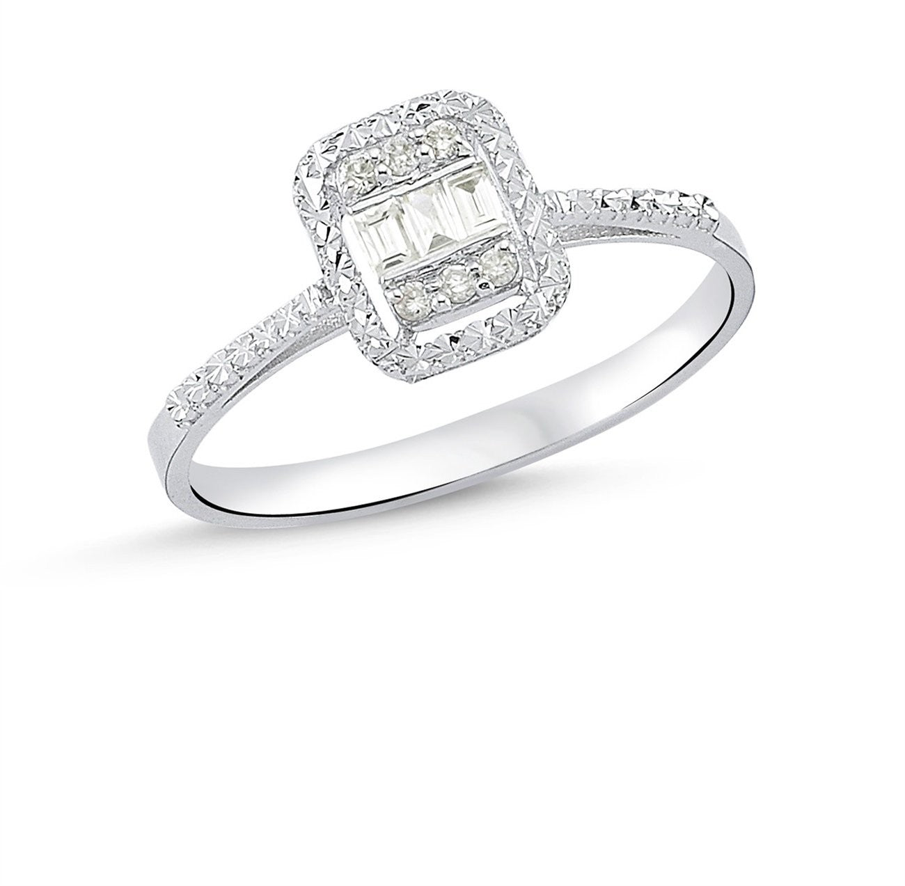 0.10 Carat Shoulders Stone-Set Baguette Diamond Ring