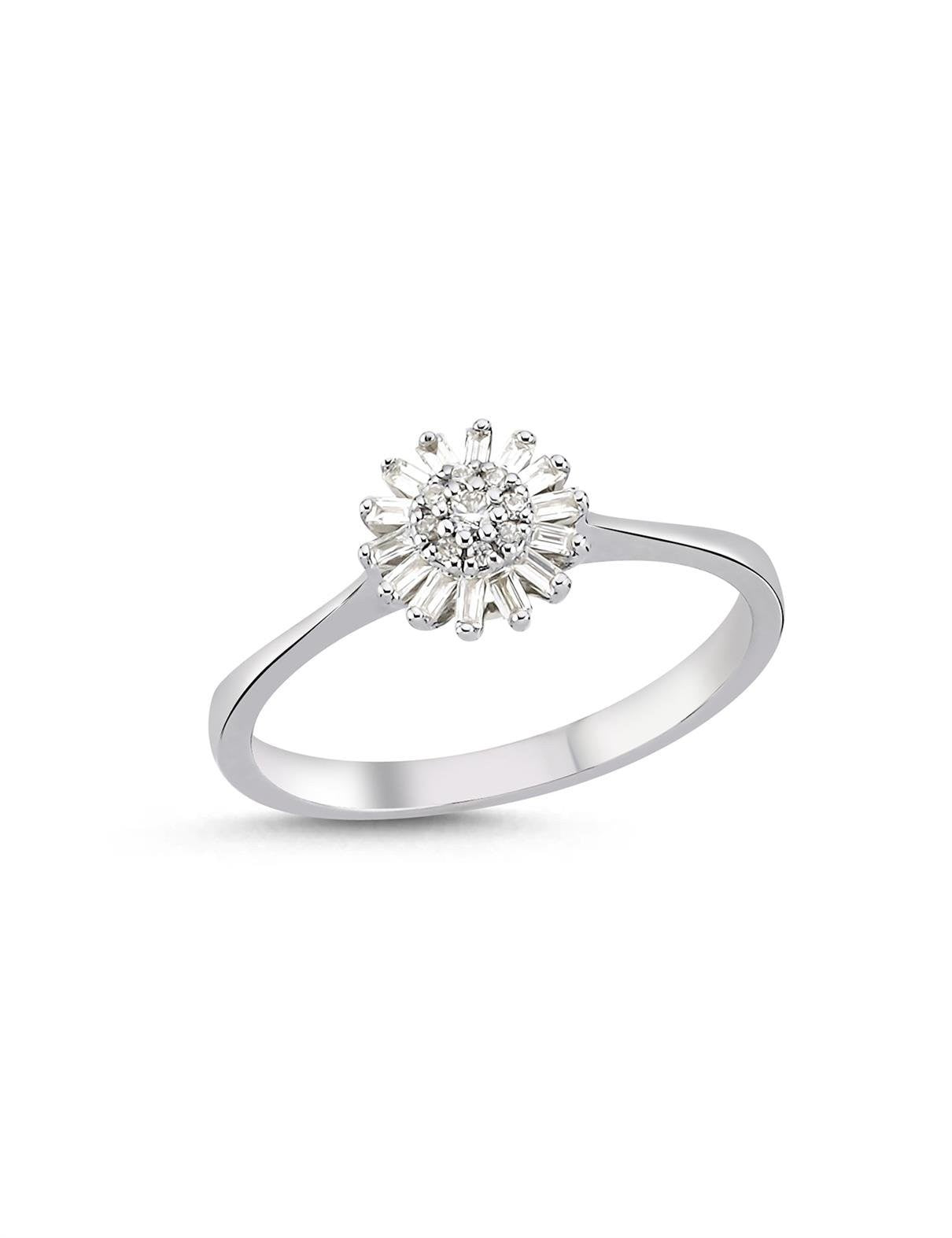 0.18 Carat Diamond Baguette Floral Ring