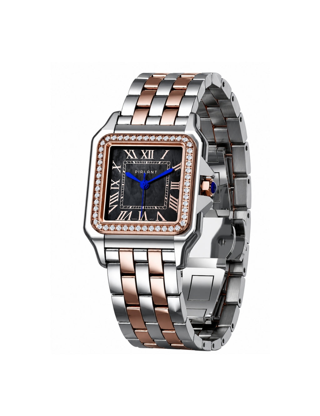 PIRLANT SBL03-3-SISE Black Mother-of-Pearl Dial Women's Quartz Watch – silver case and silver & gold bracelet