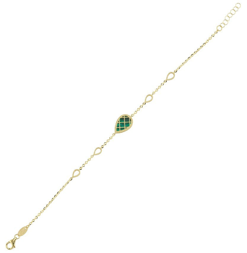 Reversible Green White Mother-of-Pearl Pear Gold Bracelet