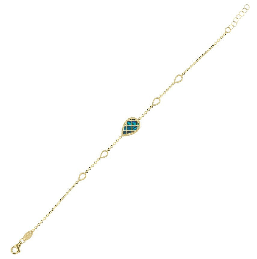 Reversible Blue White Mother-of-Pearl Pear Gold Bracelet