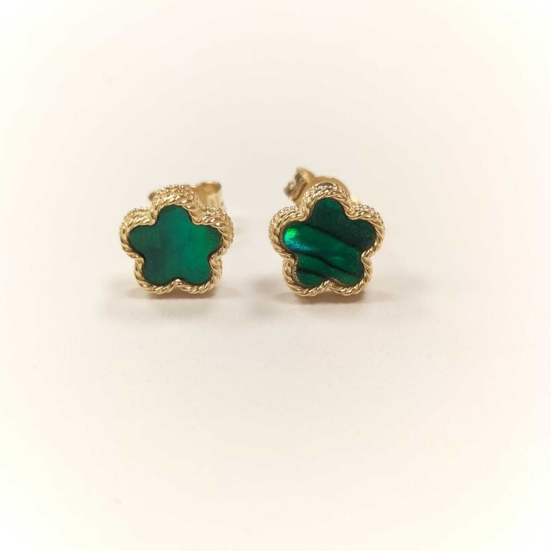 Green Mother-of-Pearl Mini Floral Gold Earrings