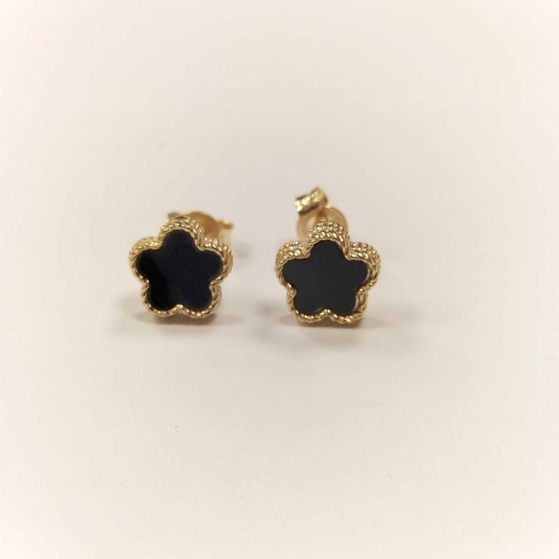 Black Mother-of-Pearl Mini Floral Gold Earrings