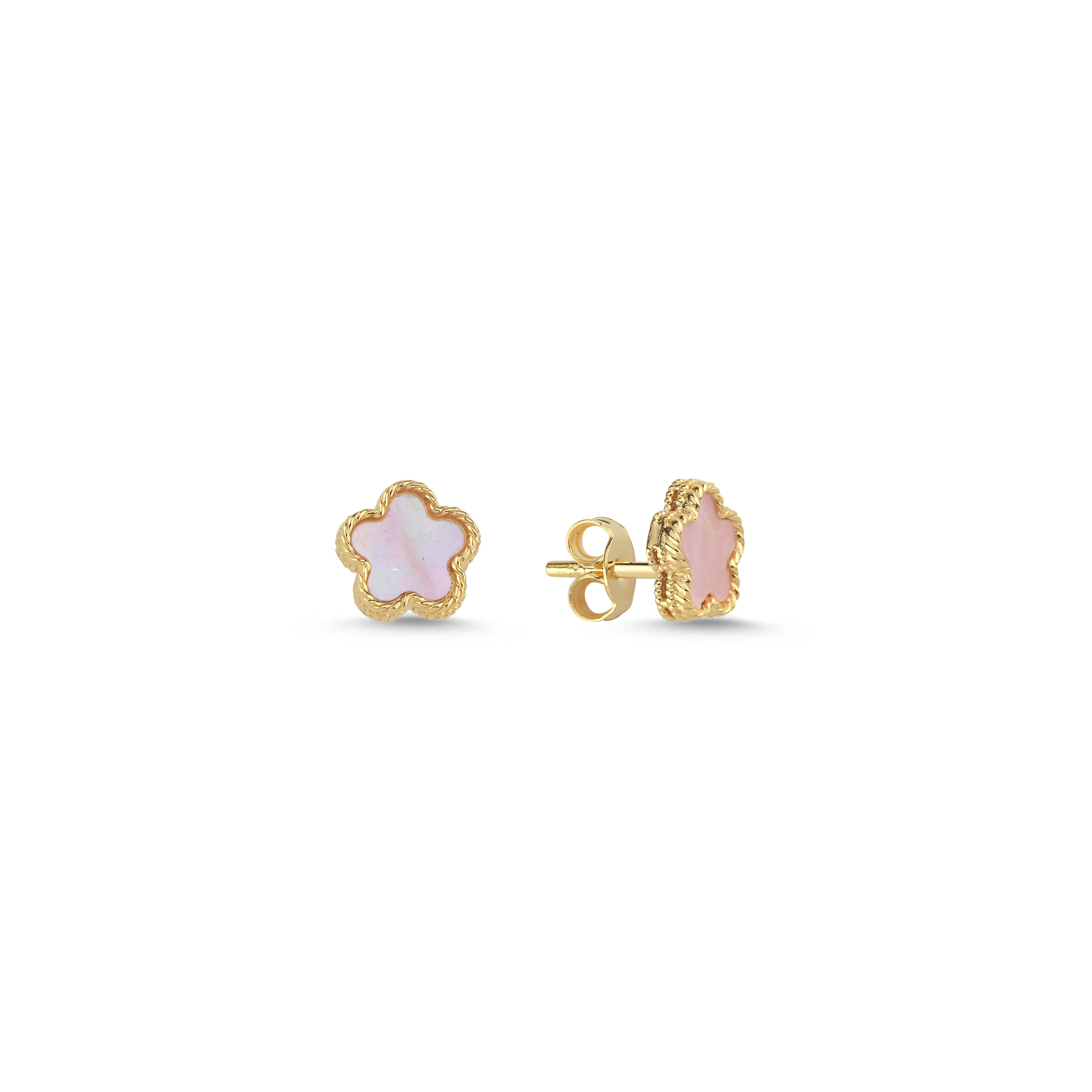 Pink Mother-of-Pearl Mini Floral Gold Earrings