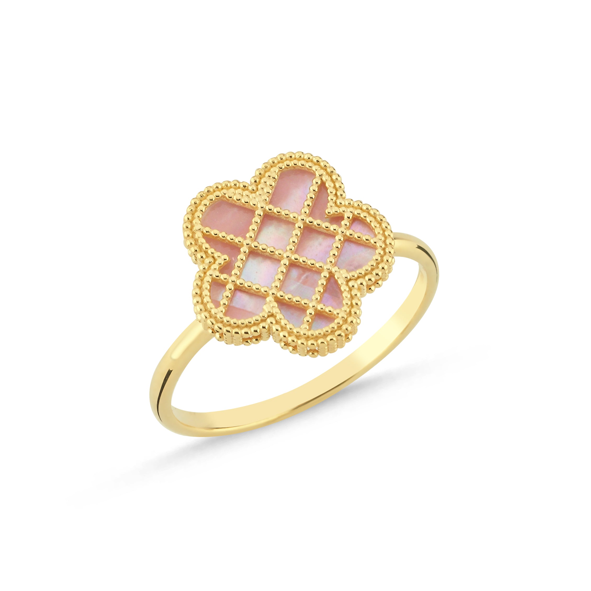 Pink Mother-of-Pearl Floral Italian Gold Ring