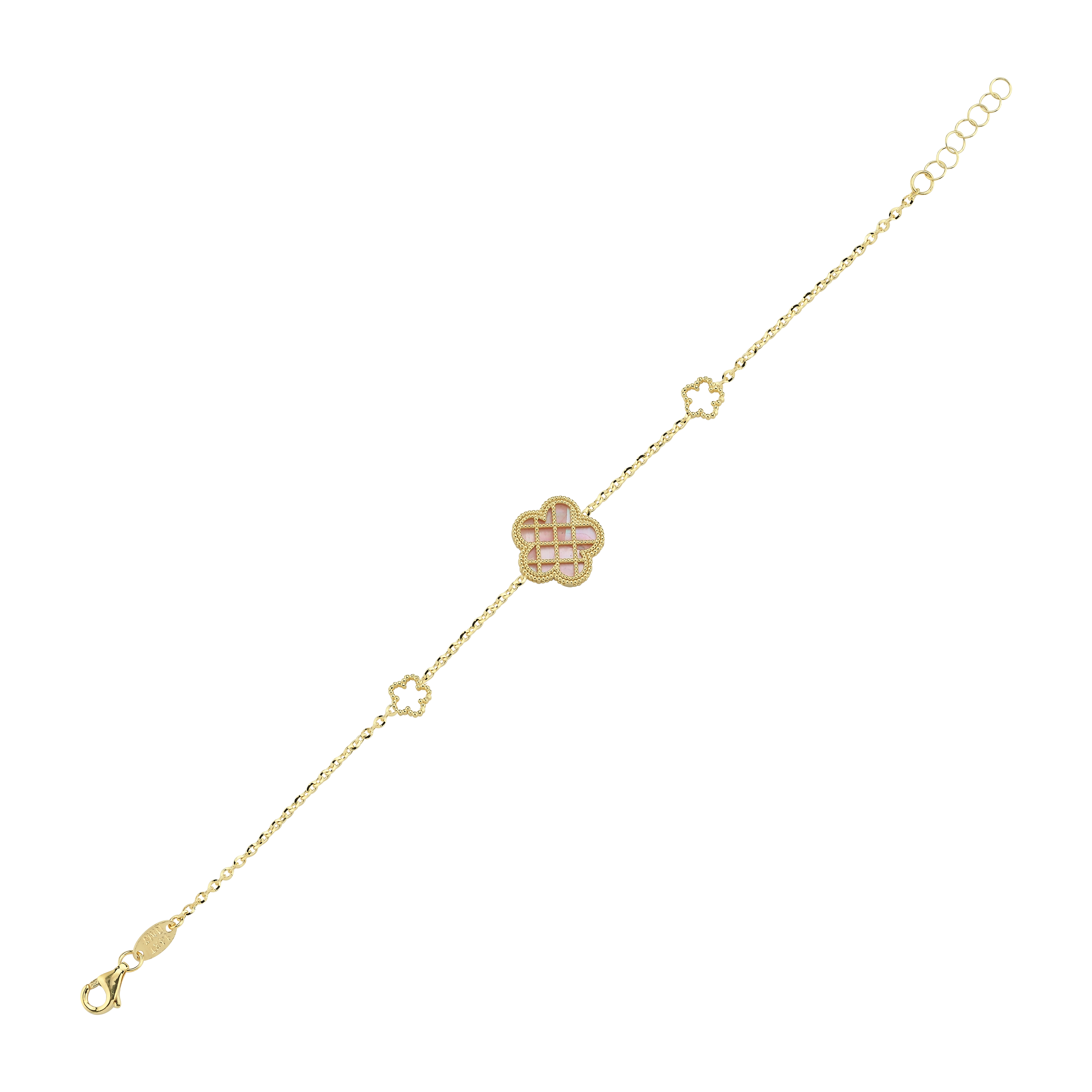 Reversible Pink White Mother-of-Pearl Floral Gold Bracelet Main image