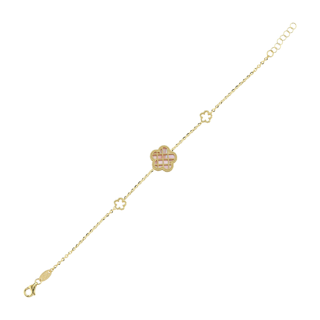 Reversible Pink White Mother-of-Pearl Floral Gold Bracelet