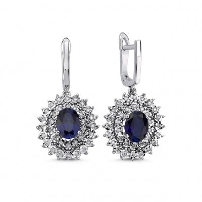 3.39 Carat Diamond Sapphire Earrings