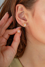 Pink Mother-of-Pearl Floral Gold Earrings
