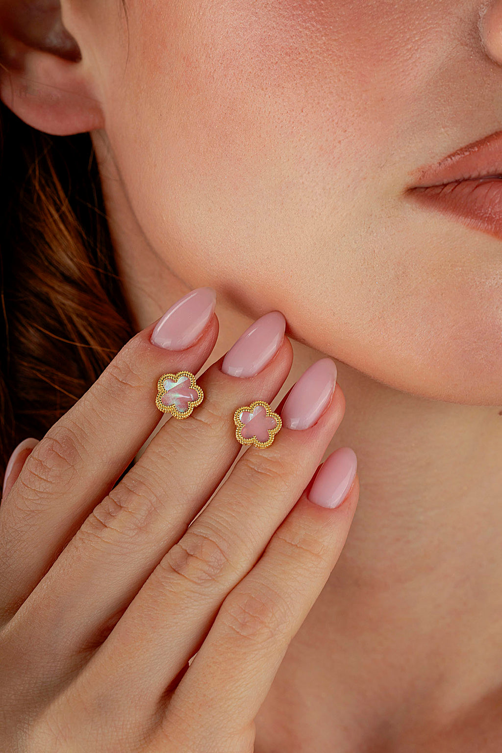 Pink Mother-of-Pearl Floral Gold Earrings
