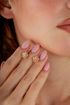 Pink Mother-of-Pearl Floral Gold Earrings