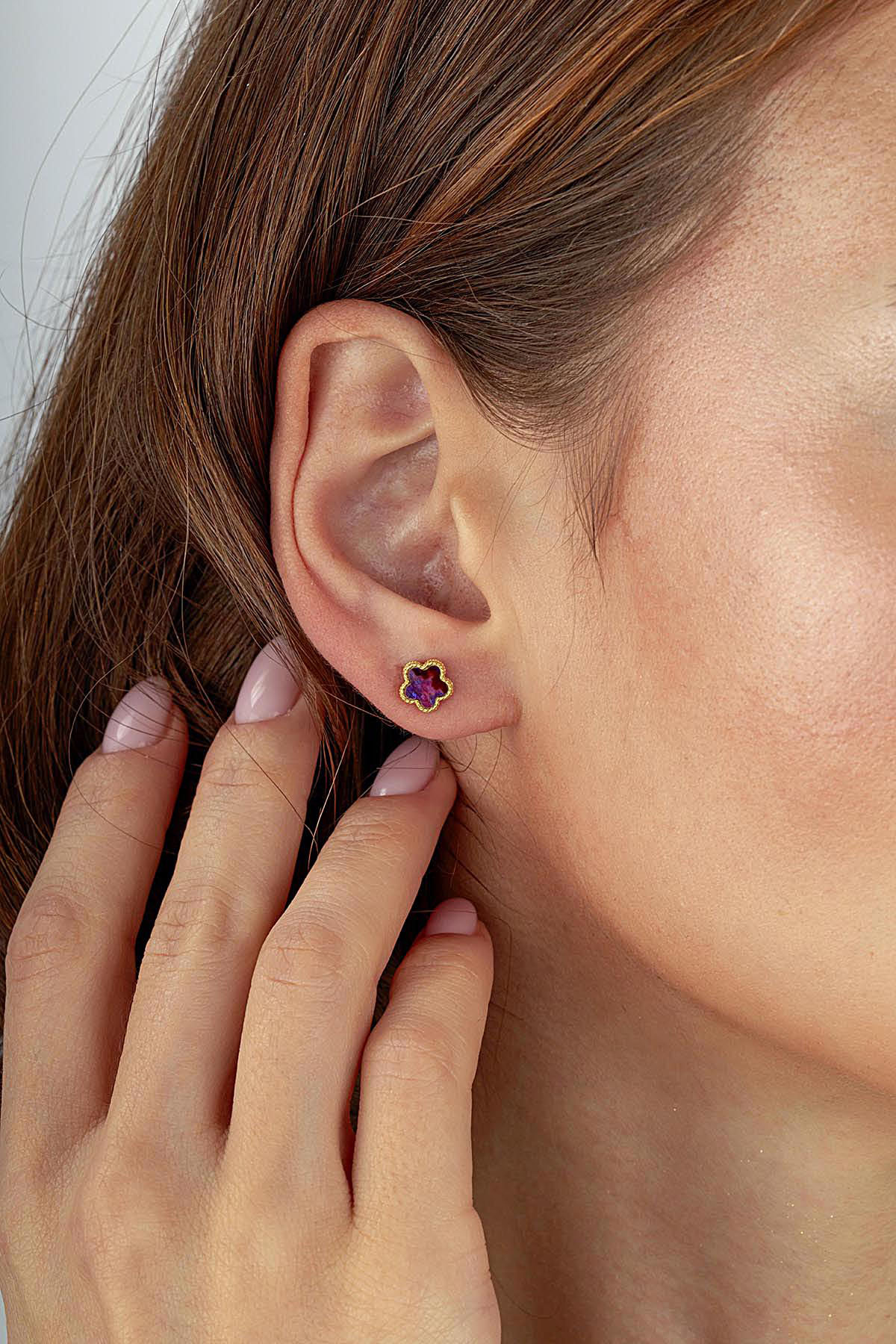 Burgundy Mother-of-Pearl Mini Floral Gold Earrings Main image