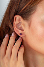 Burgundy Mother-of-Pearl Mini Floral Gold Earrings