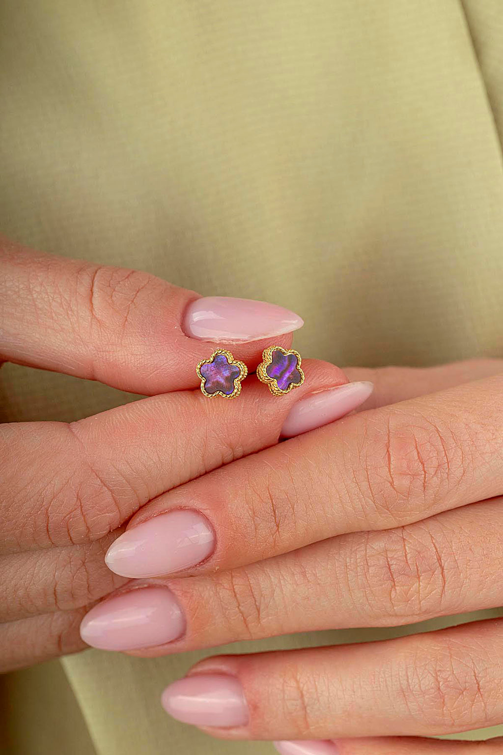 Burgundy Mother-of-Pearl Mini Floral Gold Earrings