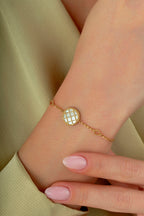 Reversible Gray White Mother-of-Pearl Gold Bracelet