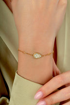 Reversible Gray White Mother-of-Pearl Pear Gold Bracelet
