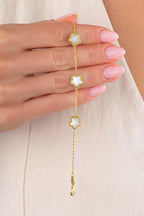 Reversible Black White 3 Floral Patterned Gold Bracelet