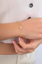 Reversible Pink White Mother-of-Pearl 3 Floral Gold Bracelet