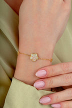 Reversible Gray White Mother-of-Pearl Floral Gold Bracelet