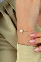 Reversible Gray White Mother-of-Pearl Floral Gold Bracelet