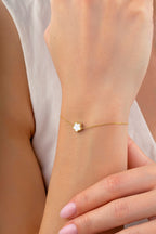 Reversible Black White Mother-of-Pearl Floral Gold Bracelet