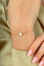 Reversible Pink Mother-of-Pearl Floral Gold Bracelet