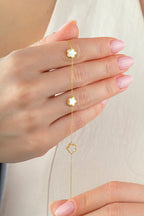 Reversible Turquoise White Mother-of-Pearl Wide 3 Floral Gold Bracelet