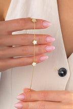 Reversible Pink White Mother-of-Pearl Wide 3 Floral Gold Bracelet