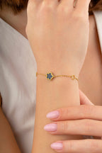 Reversible Black White Mother-of-Pearl Floral Gold Bracelet