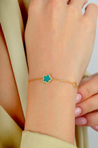 Reversible Turquoise White Mother-of-Pearl Floral Gold Bracelet