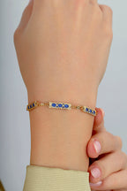 Reversible White Blue Mother-of-Pearl Geometric Gold Geometric