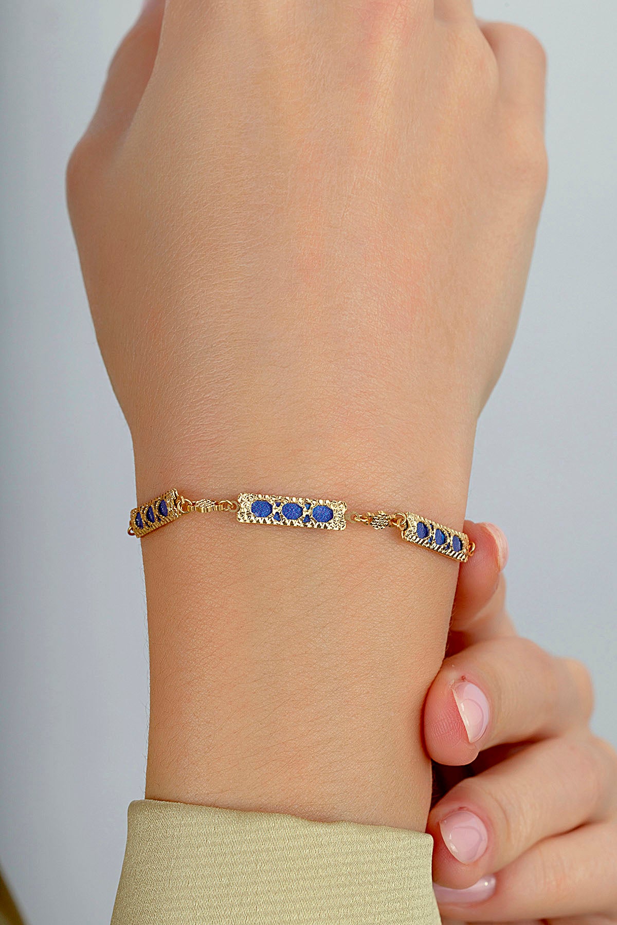 Reversible White Blue Mother-of-Pearl Geometric Gold Geometric