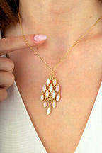 Reversible Pink White Mother-of-Pearl Design Italian Gold Necklace