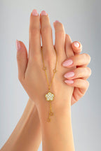 Reversible Green White Floral Drop Gold Necklace