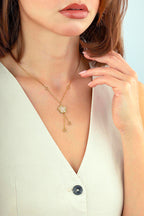 Reversible Pink White Floral Drop Gold Necklace