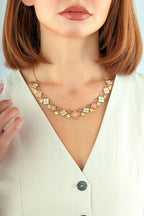 White Pink Mother-of-Pearl Rectangular Shape Italian Gold Necklace