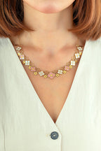 White Pink Mother-of-Pearl Rectangular Shape Italian Gold Necklace
