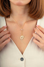Reversible Pink White Mother-of-Pearl Floral Drop Gold Necklace