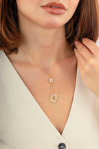Reversible Pink White Mother-of-Pearl Floral Drop Gold Necklace