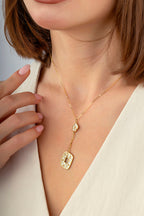 Reversible Pink White Mother-of-Pearl Floral Drop Gold Necklace