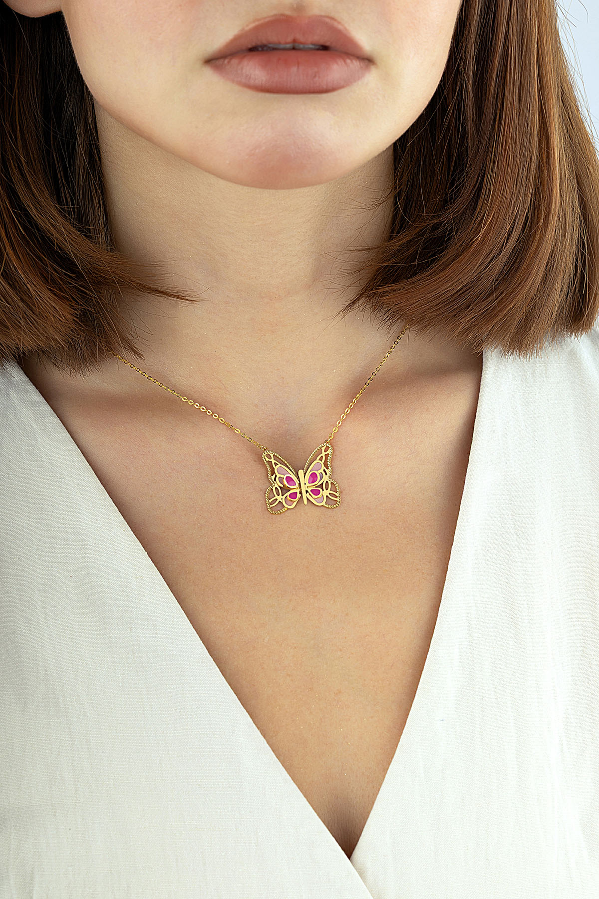 Mother-of-Pearl Modern Butterfly Gold Necklace Main image