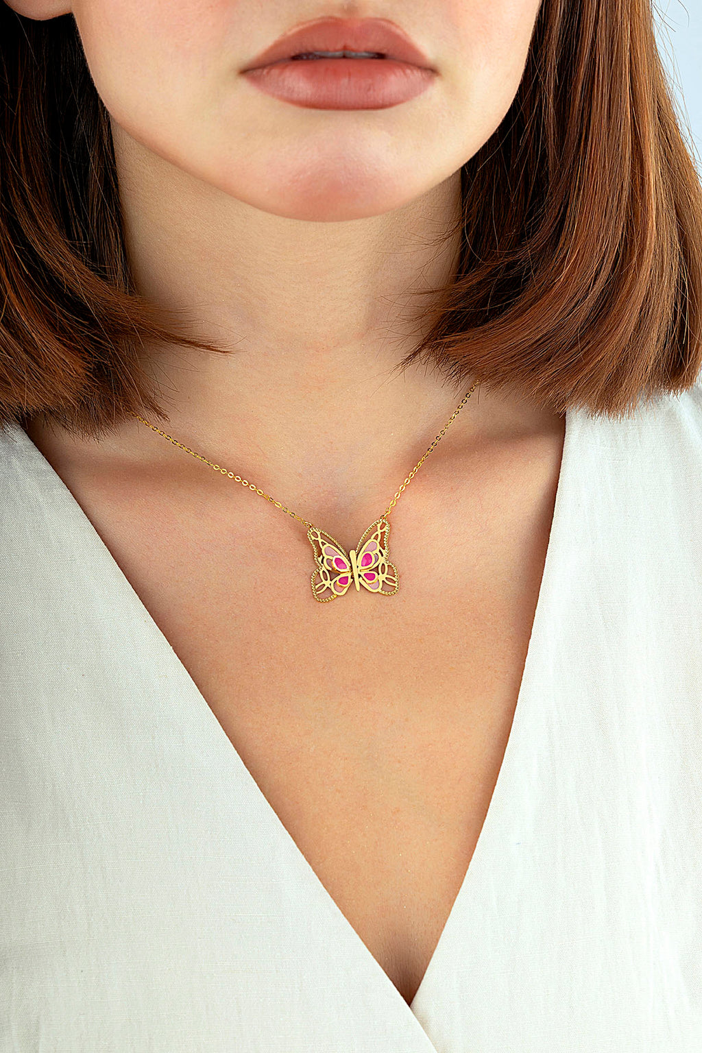 Mother-of-Pearl Modern Butterfly Gold Necklace